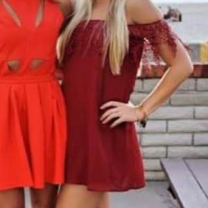 Red Off the Shoulder Shift Dress